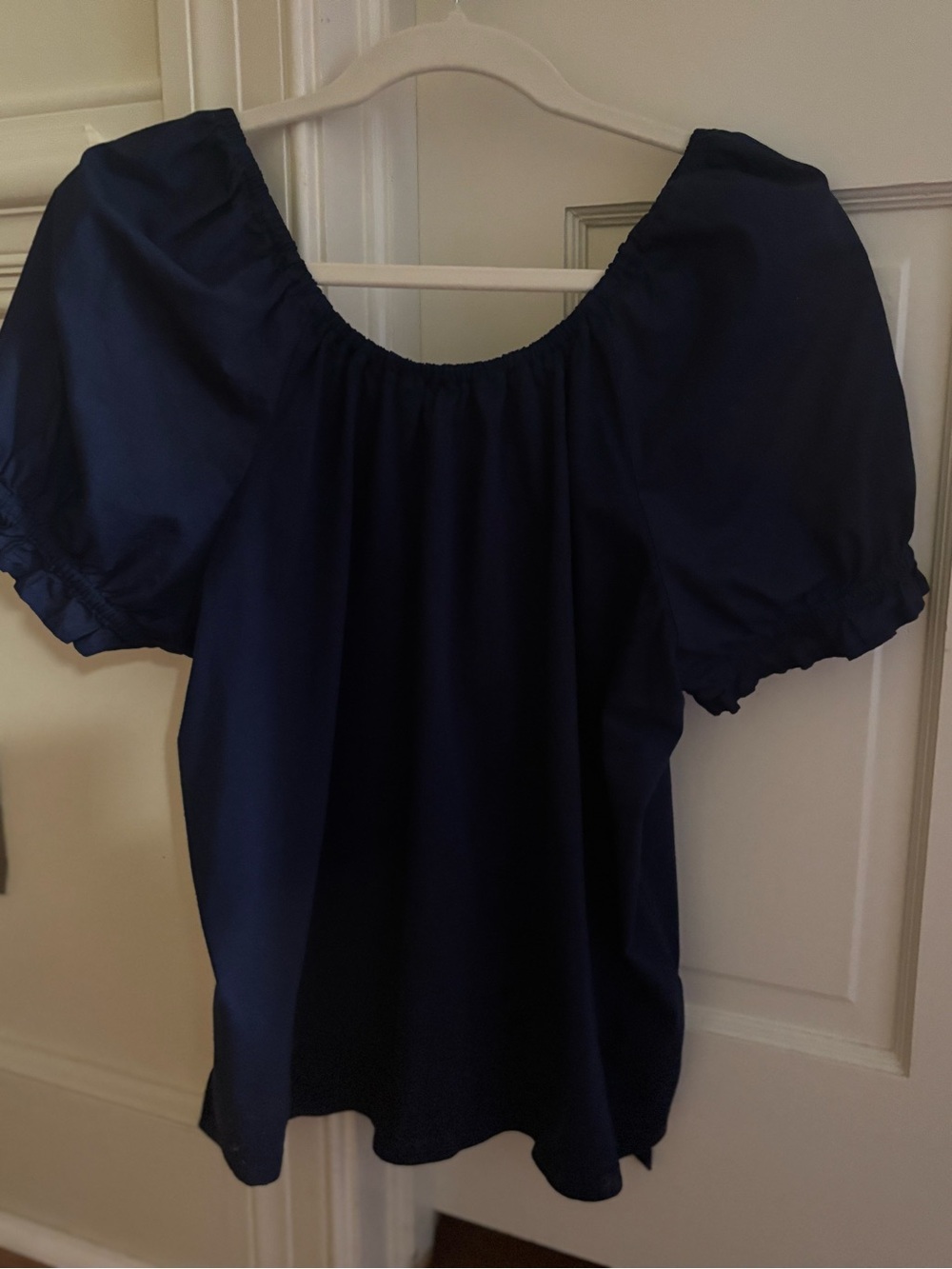 Women's J Crew Navy Puff Sleeve Peasant Top